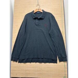 Polo Ralph Lauren Long Sleeve Polo Shirt Charcoal Grey Red Pony Logo XL